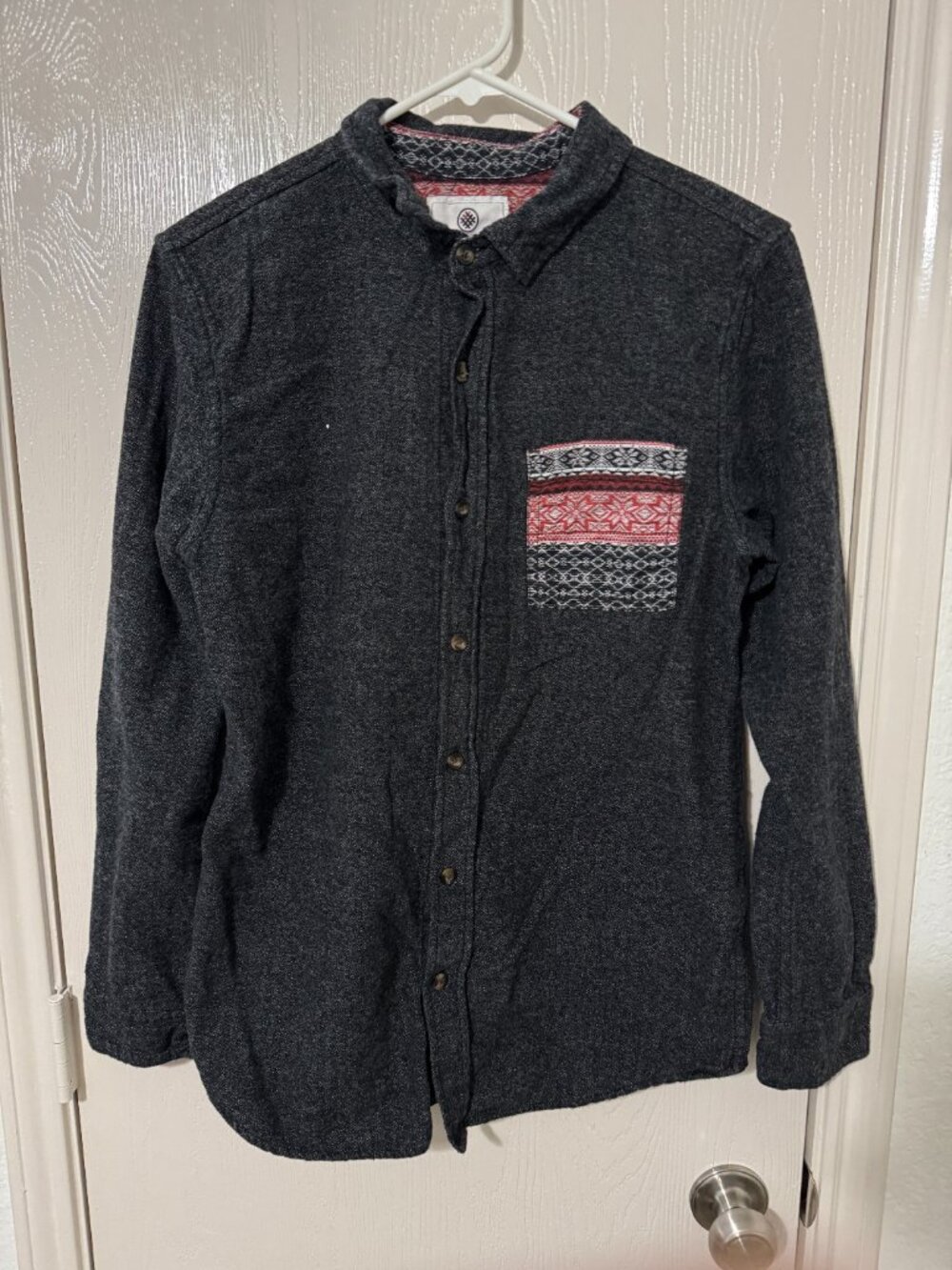 On The Byas PacSun Charcoal Grey Flannel Shirt with Aztec Tribal Pocket - Size M